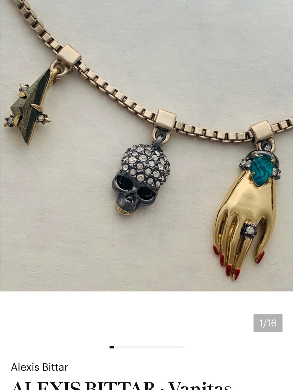 ALEXIS BITTAR • Vanitas Steampunk Skull Hand Butterfly Pyrite Brutalist Necklace